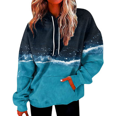 Womens Long Sleeve Gradient Loose Casual Hooded Pocket Sweatshirt